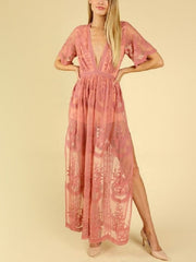 Lace Chic V-Neck Floral Embroidered Romper Jumpsuit Mssza