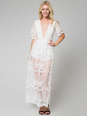 Lace Chic V-Neck Floral Embroidered Romper Jumpsuit Mssza