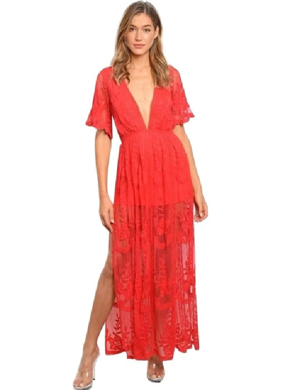 Lace Chic V-Neck Floral Embroidered Romper Jumpsuit Mssza