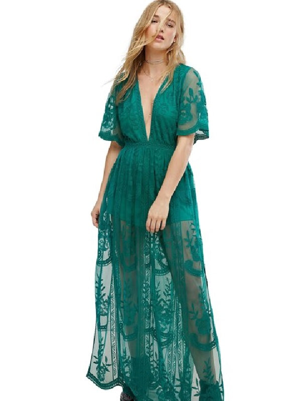 Lace Chic V-Neck Floral Embroidered Romper Jumpsuit Mssza