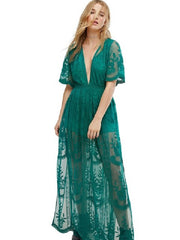 Lace Chic V-Neck Floral Embroidered Romper Jumpsuit Mssza