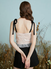 Lace Contrast Color Bowknot Knotted Strap Open Back Cami Mssza