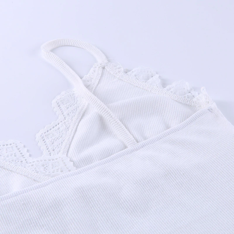 Lace Cotton V-neck Crop Tops Mssza