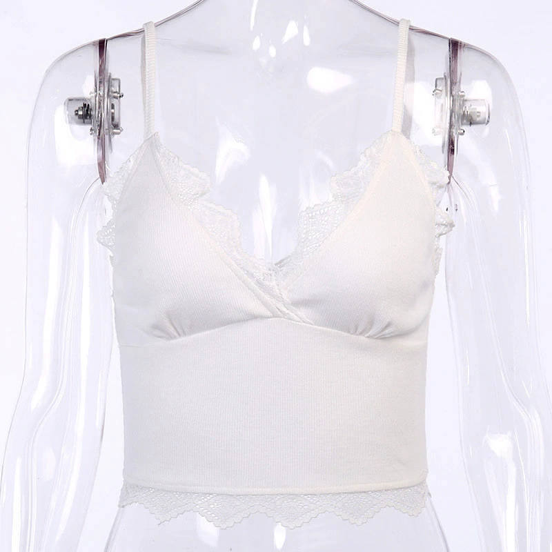Lace Cotton V-neck Crop Tops Mssza