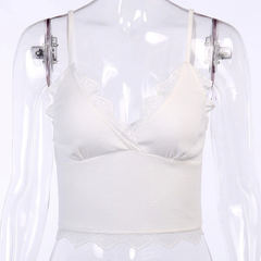Lace Cotton V-neck Crop Tops Mssza