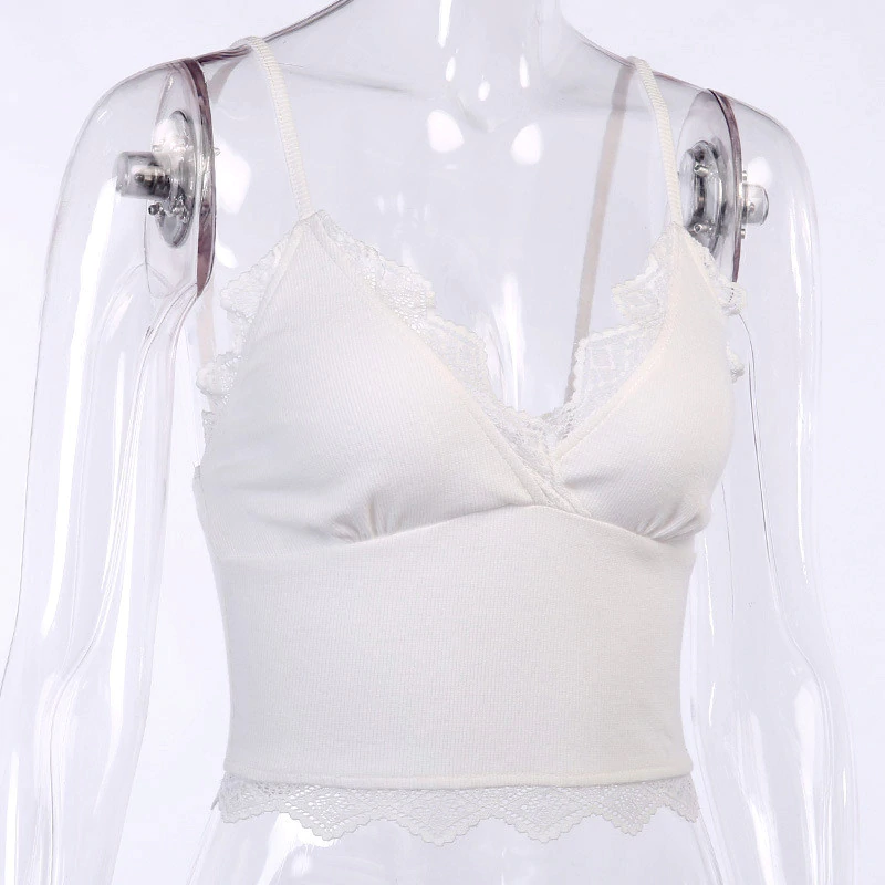 Lace Cotton V-neck Crop Tops Mssza