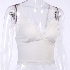Lace Cotton V-neck Crop Tops Mssza