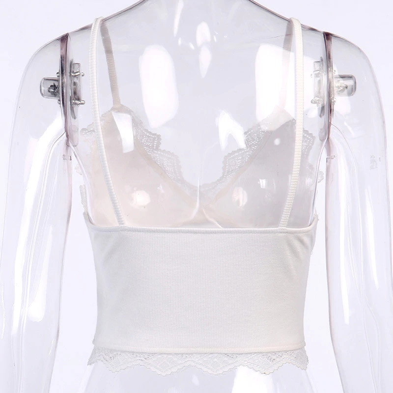Lace Cotton V-neck Crop Tops Mssza