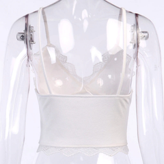 Lace Cotton V-neck Crop Tops Mssza