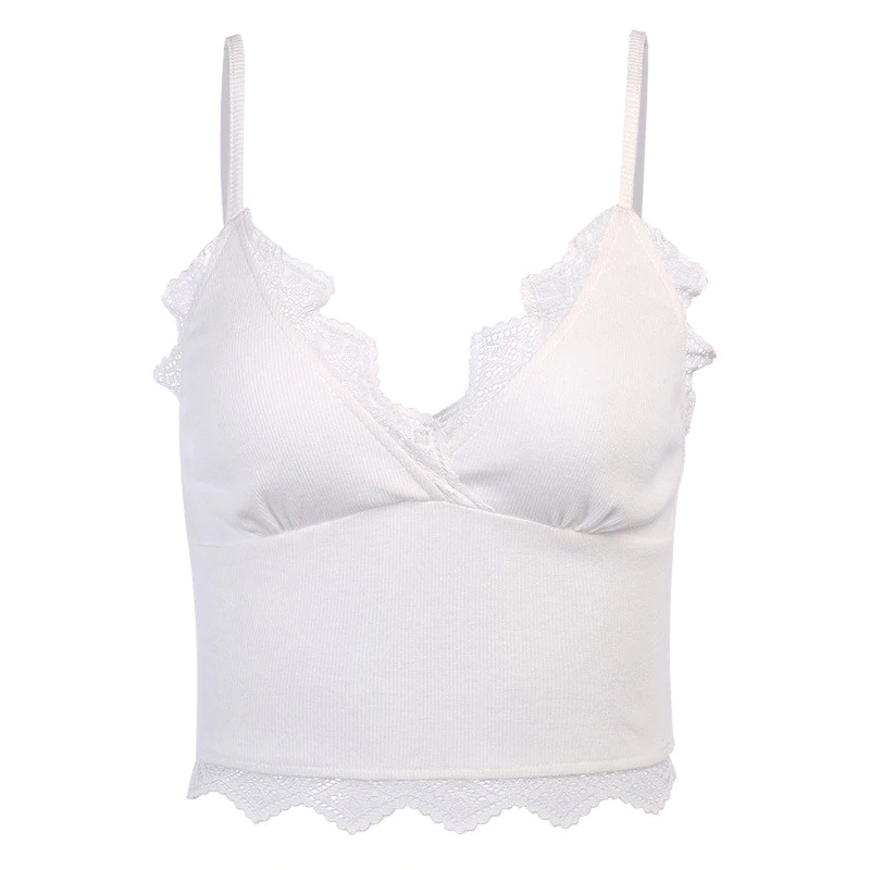 Lace Cotton V-neck Crop Tops Mssza