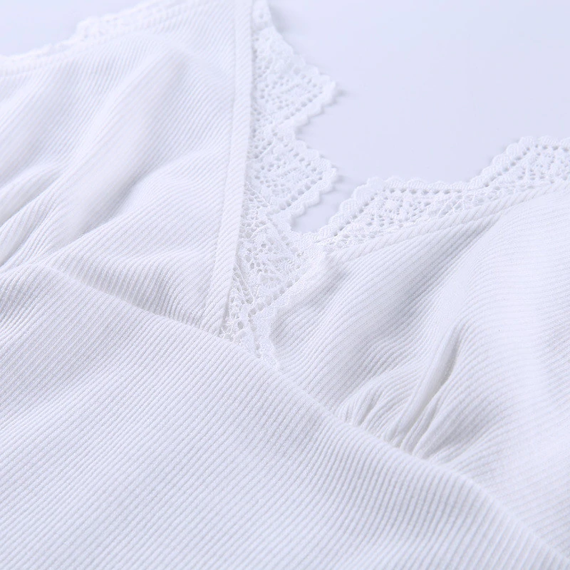 Lace Cotton V-neck Crop Tops Mssza