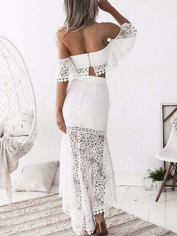 Lace Crop Top And Skirt Off The Shoulder Outfit Mssza