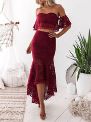 Lace Crop Top And Skirt Off The Shoulder Outfit Mssza