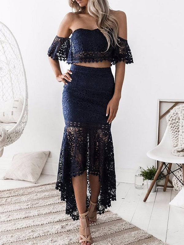 Lace Crop Top And Skirt Off The Shoulder Outfit Mssza