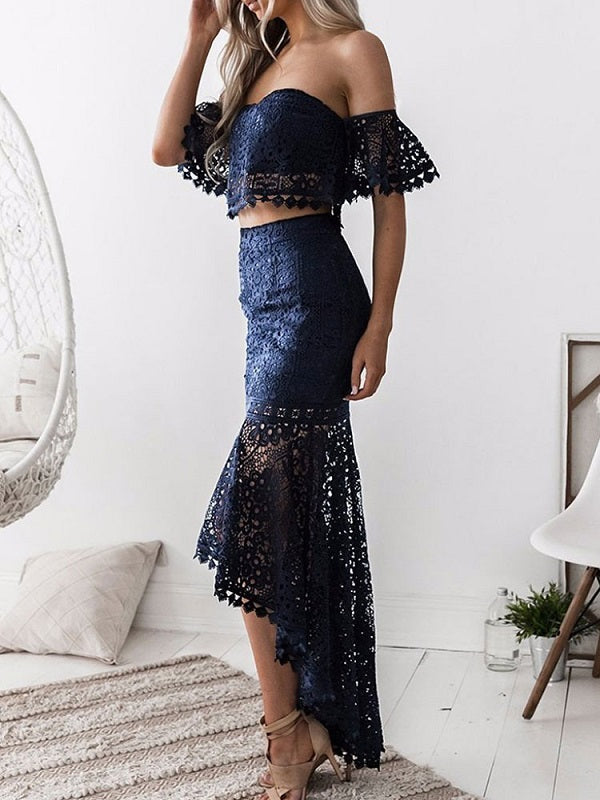 Lace Crop Top And Skirt Off The Shoulder Outfit Mssza