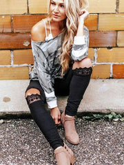 Lace Cut Out Elastic Waist Skinny Leggings Mssza