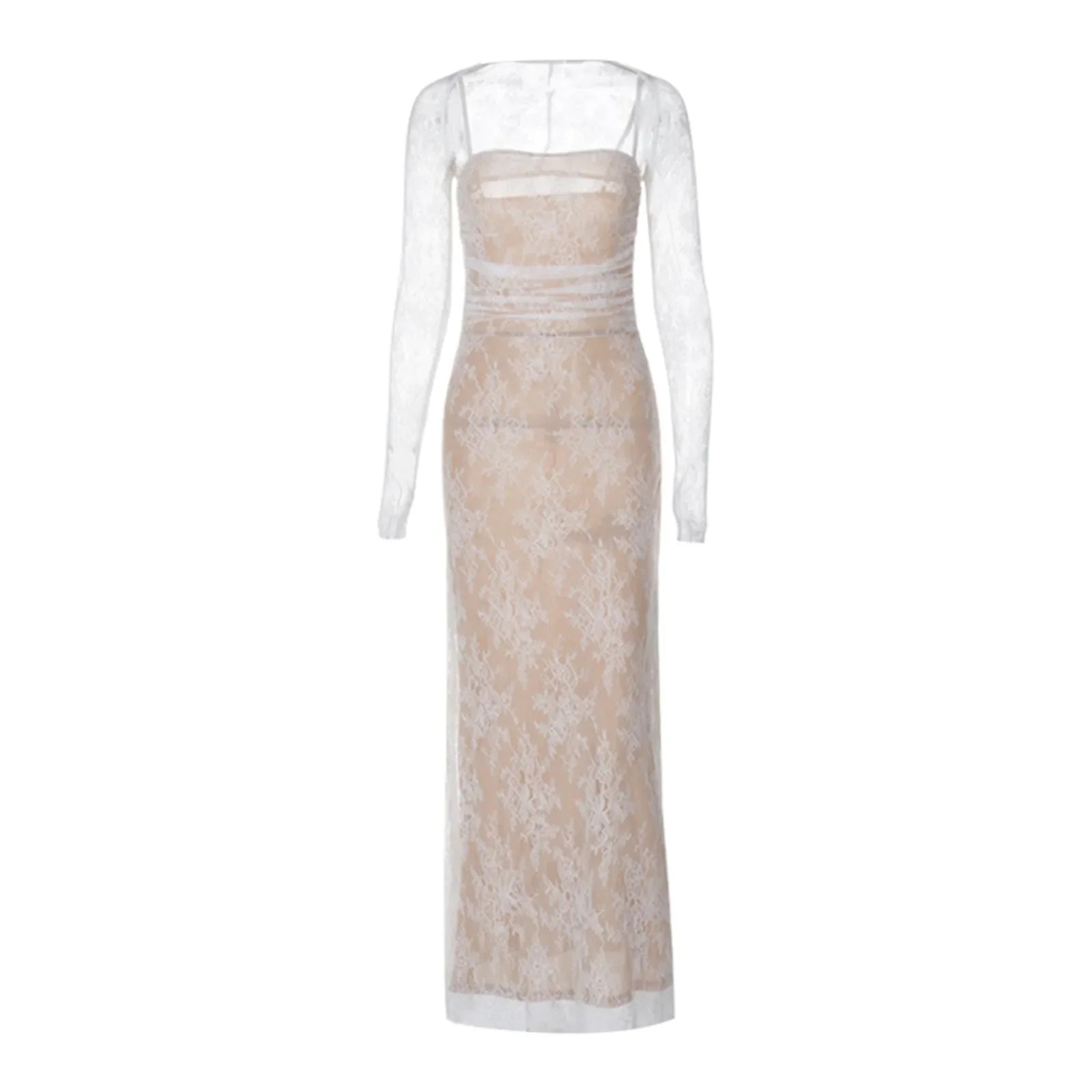 New Elegant High Waist Long Sleeve Temperament Square Collar Mermaid Lace Prom Lace Dress Mssaz Desses