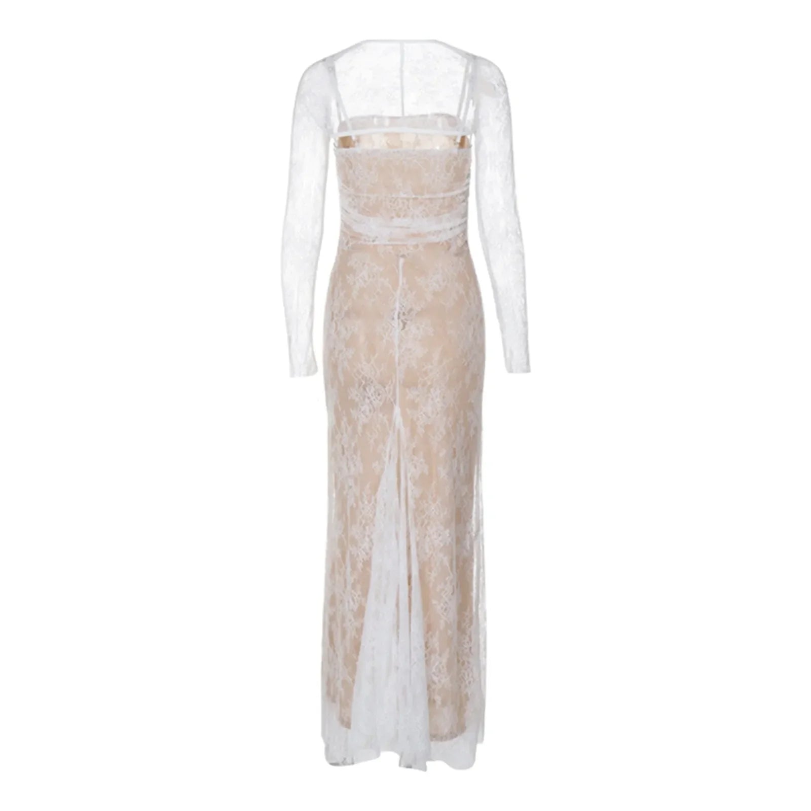 New Elegant High Waist Long Sleeve Temperament Square Collar Mermaid Lace Prom Lace Dress Mssaz Desses