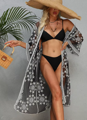 Lace Embroidery Kimono Bikini Loose Cardigan Swimsuit Beachwear Cover Ups Mssza