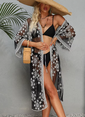 Lace Embroidery Kimono Bikini Loose Cardigan Swimsuit Beachwear Cover Ups Mssza