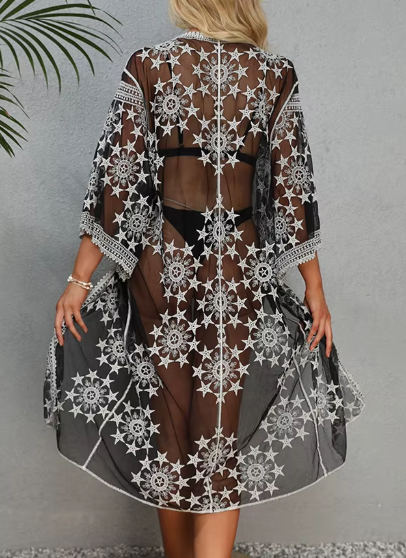 Lace Embroidery Kimono Bikini Loose Cardigan Swimsuit Beachwear Cover Ups Mssza