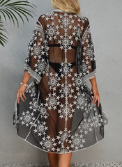 Lace Embroidery Kimono Bikini Loose Cardigan Swimsuit Beachwear Cover Ups Mssza