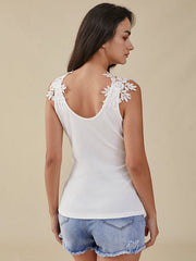 Lace Flower Stitch Open Back Scoop Neck Tank Top Mssza