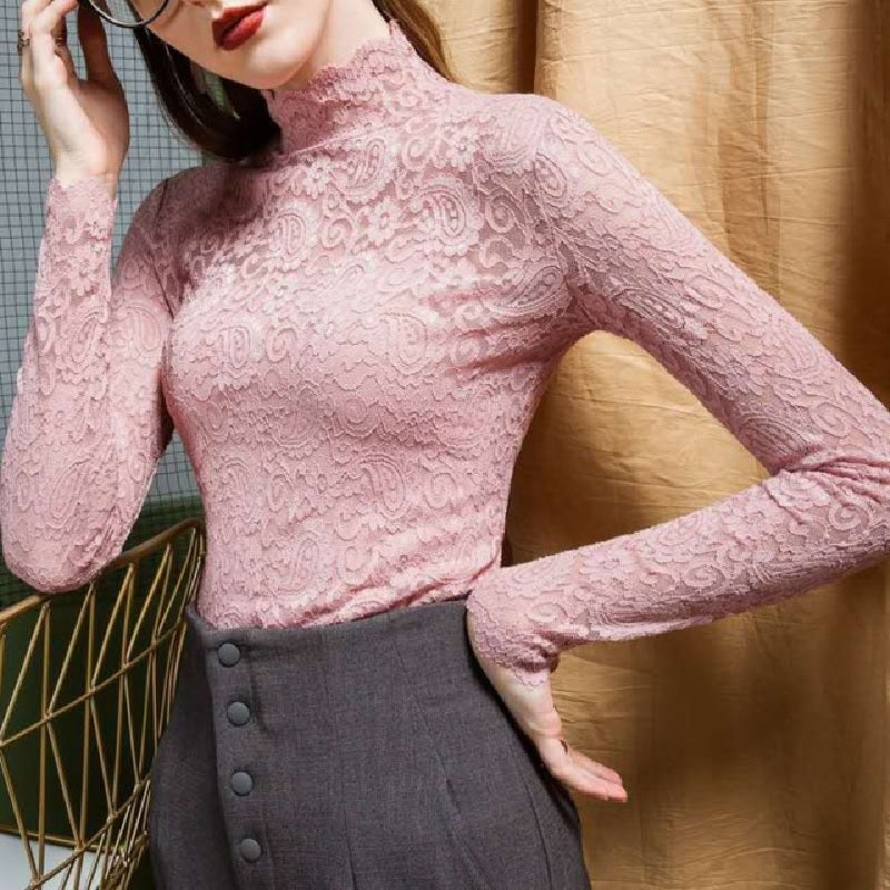 Lace  Long Sleeve Transparent Blouse Mssza