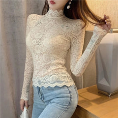Lace  Long Sleeve Transparent Blouse Mssza