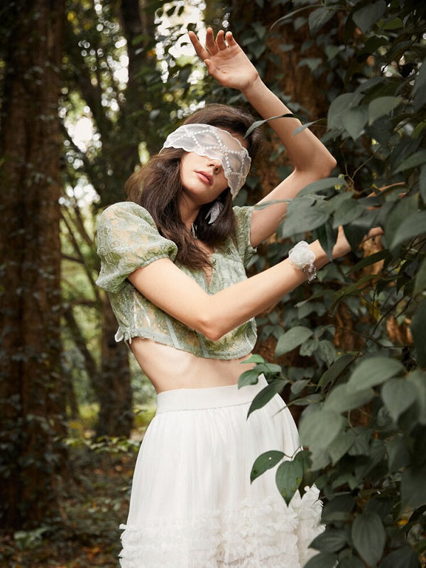 Lace Puff Sleeve Romantic Crop Top Mssza