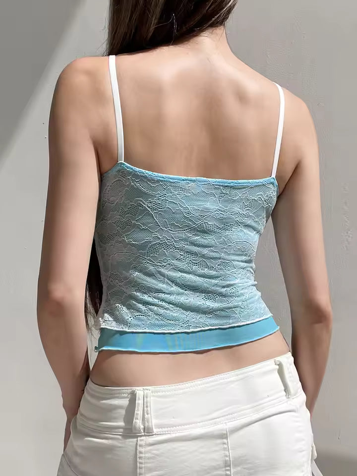 Lace Spliced Bow Simple Causal Design Blouses Camisole Tops Mssza