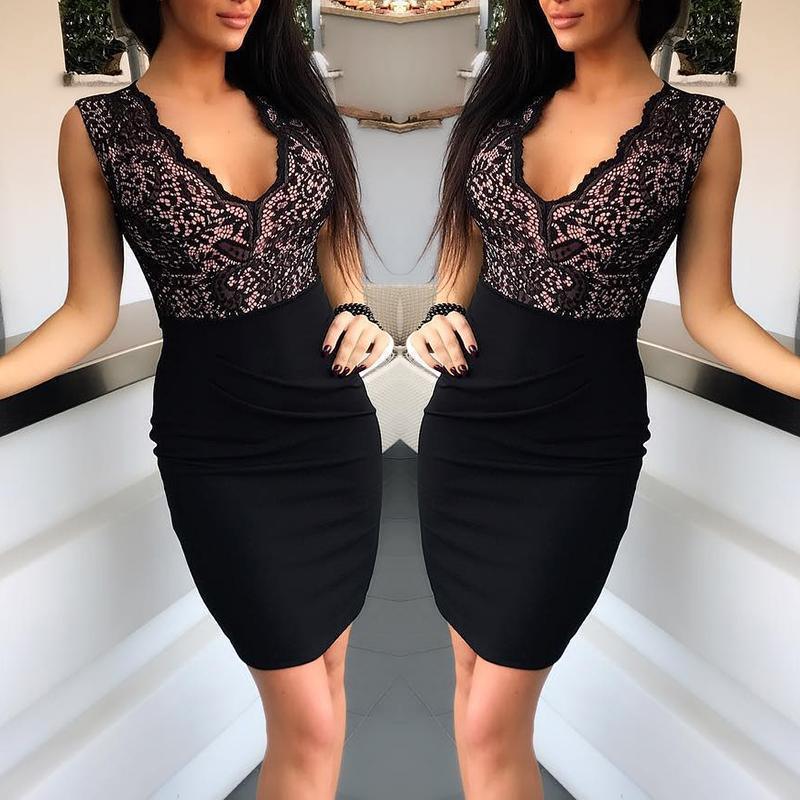 Lace Splicing Black Sheath Dress Mssaz Desses
