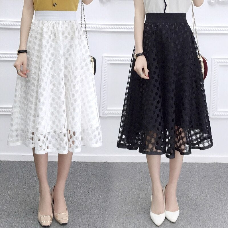 Lace Stiching Midi Party Skirt Mssza