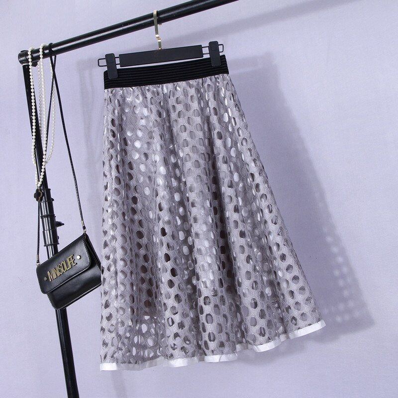 Lace Stiching Midi Party Skirt Mssza