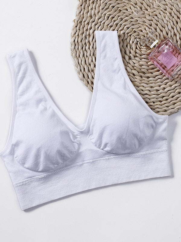 Lace Trim Solid Wire Free Sports Tank Top Mssza