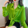 Lace Up Cardigan Long Sleeve Sun Protection Air Plus Size Chiffon Shirt Top Mssza