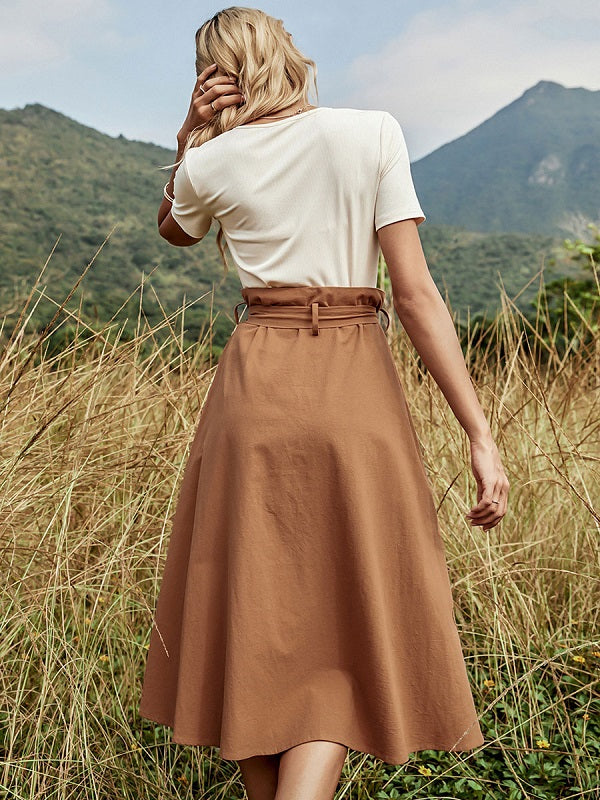 Lace Up Cotton Mid calf Length Bottoms Skirt Mssza