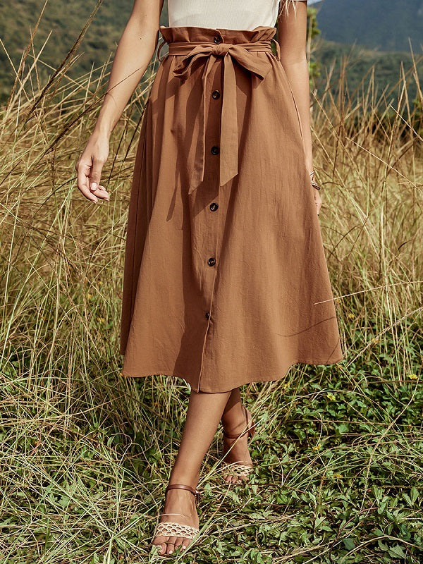 Lace Up Cotton Mid calf Length Bottoms Skirt Mssza