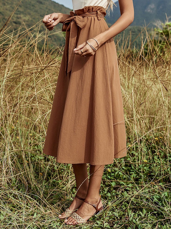 Lace Up Cotton Mid calf Length Bottoms Skirt Mssza
