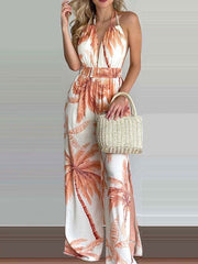 Lace Up Lycra Spandex Backless Floral Print Trousers Mssza
