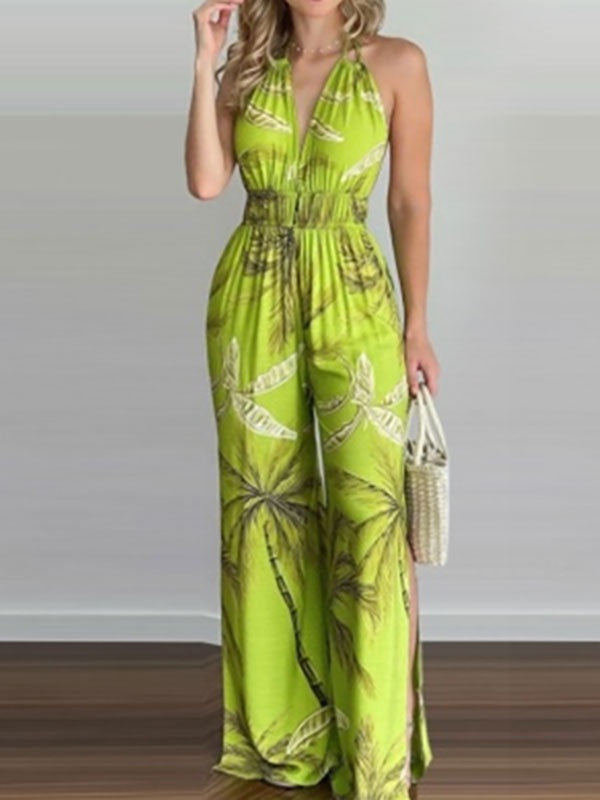 Lace Up Lycra Spandex Backless Floral Print Trousers Mssza
