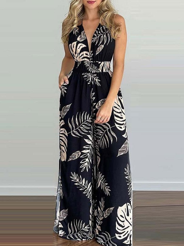 Lace Up Lycra Spandex Backless Floral Print Trousers Mssza