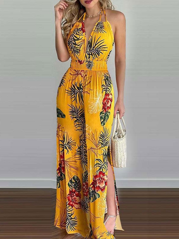 Lace Up Lycra Spandex Backless Floral Print Trousers Mssza