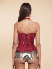 Lace-up Zipper Back Detail For Night Club Halterneck Corset Top Mssza