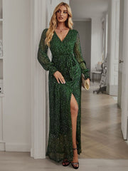 Bright Silk Diamond Lantern Sleeve Maxi Dress Mssaz Desses