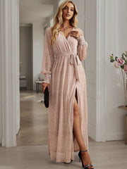 Bright Silk Diamond Lantern Sleeve Maxi Dress Mssaz Desses
