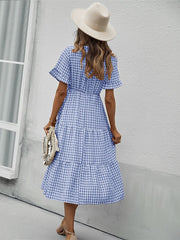 Vintage Plaid Slim Ruffles High Waist Midi Sundress Mssaz Desses