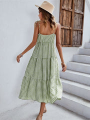 Boho Plaid Backless Casual Ruffles Party Beach Sundress Mssaz Desses