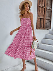 Boho Plaid Backless Casual Ruffles Party Beach Sundress Mssaz Desses