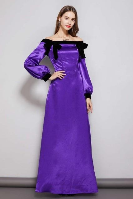 Party Prom Dresses Slash Neckline Long Sleeves Bow Detailing Elegant Maxi Designer Dresses Mssaz Desses